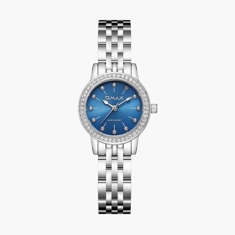 OMAX ساعة أنالوج فضية بقرص أزرق للنساء - Image 1